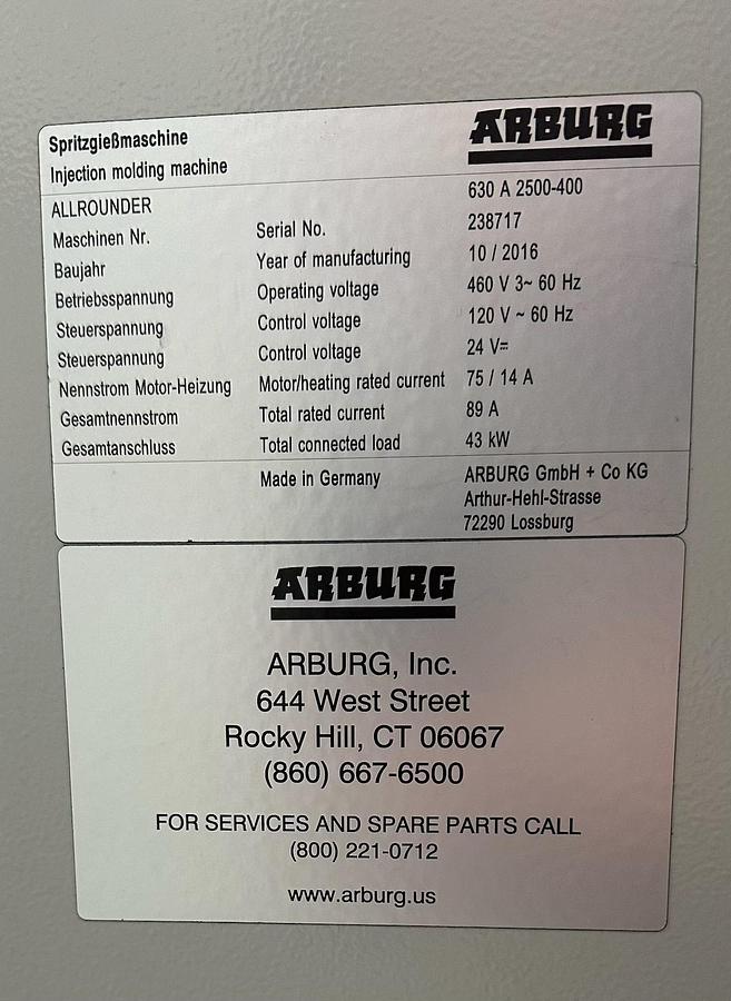 Arburg Model 630 A 2500-400