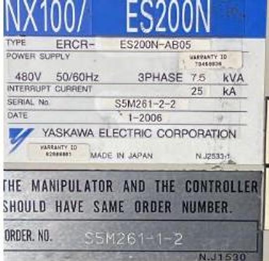 Used 2006 YASKAWA MOTOMAN ES200N 6 AXIS ROBOT 200KG X 2651MM WITH NX100 CONTOLLER