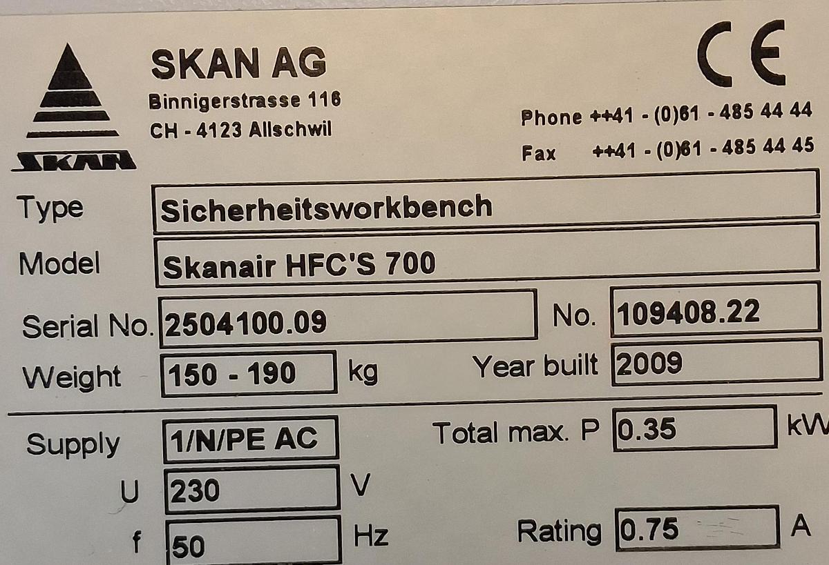 Gebraucht SKAN Skanair Sicherheitswerkbank HFC-S 700