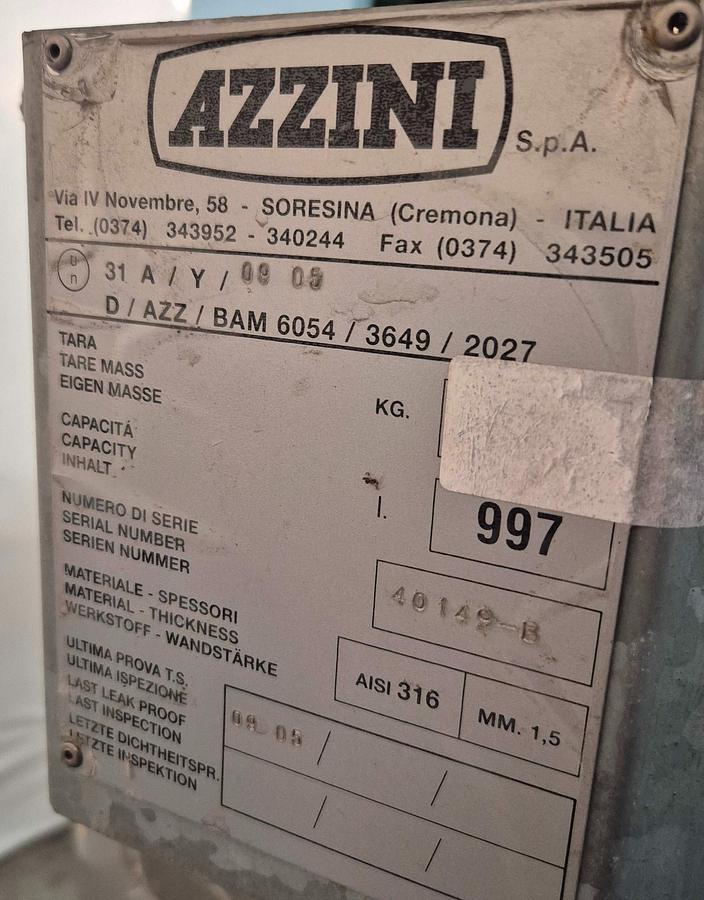 Gebraucht AZZINI Edelstahl-IBC mit 997 Litern Kapazität