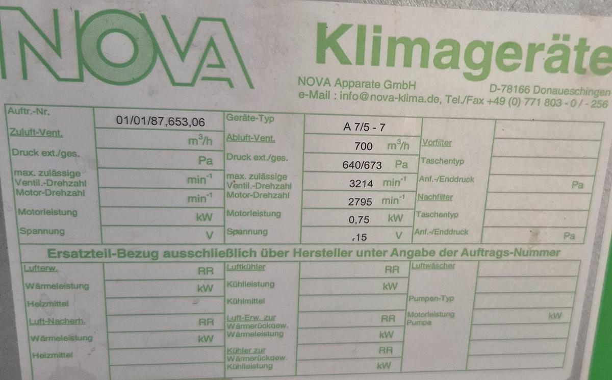 Gebraucht NOVA A 7/5 - 7 Klimagerät mit Absolut Air-Filtersystem