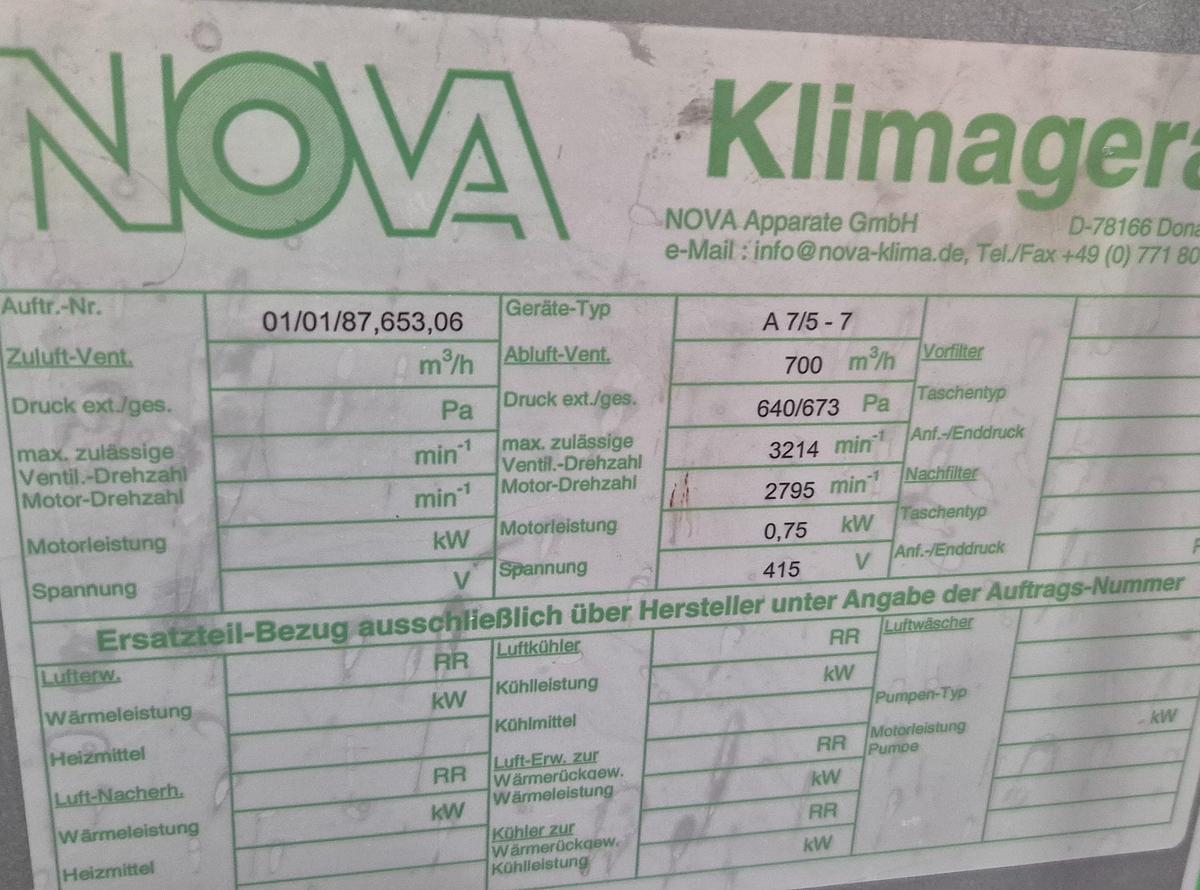 Gebraucht NOVA A 7/5 - 7 Klimagerät mit Absolut Air-Filtersystem
