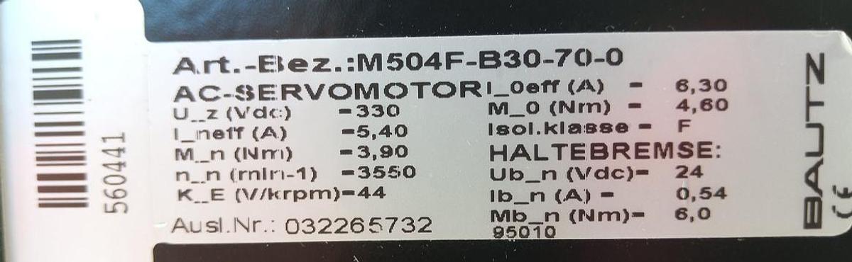 Gebraucht Bautz AC-Servomotor M-504FB30-70-0