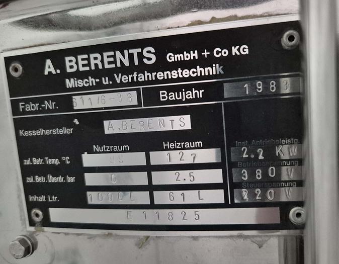 Used A. Berents GmbH + Co KG Misch- und Verfahrenstechniktank