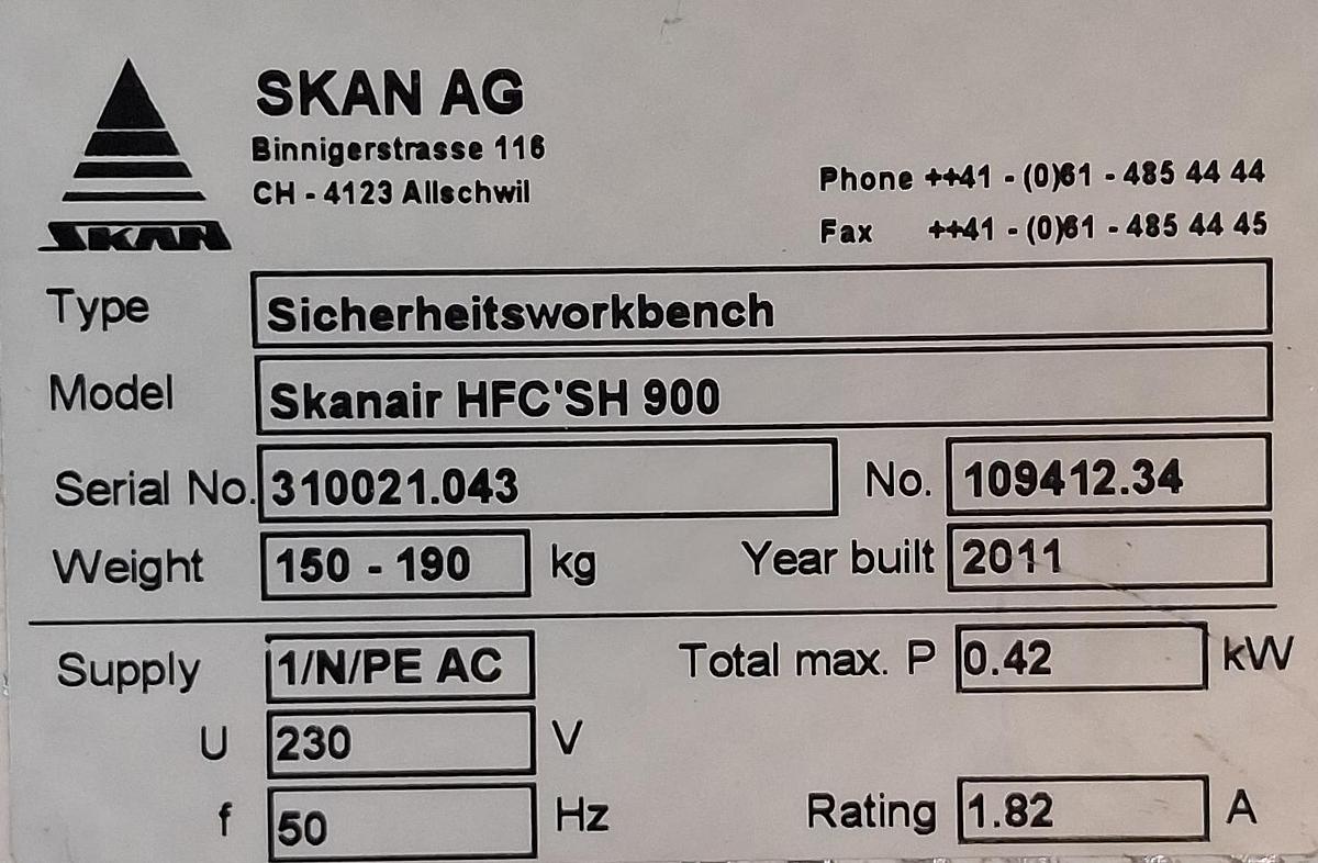 Gebraucht SKAN Skanair Sicherheitswerkbank HFC-S 900