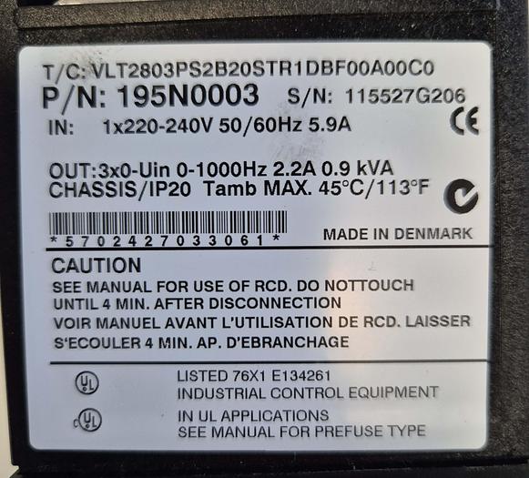 Gebraucht Danfoss Frequenz Umrichter - VLT2803PS2B20STR1DBF00A00C0