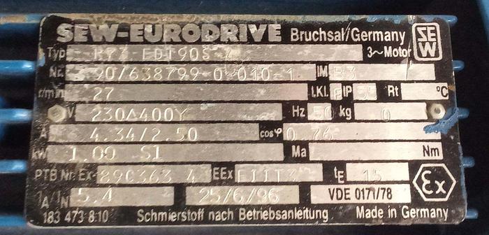 Gebraucht SEW Eurodrive Flanschmotor R73EDT90S-4 1KW