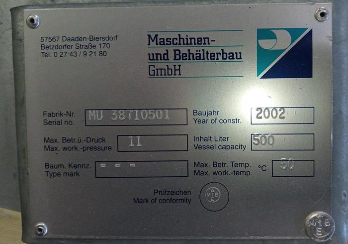 Gebraucht Maschinen und Behälterbau Drucklufttank 500 ltr/11 bar