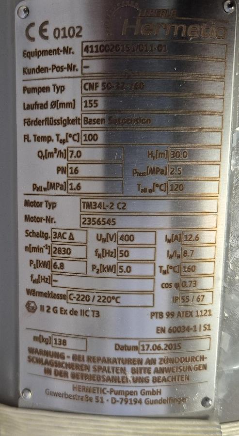 Hermetic Kreiselpumpe CNF 50-32-160