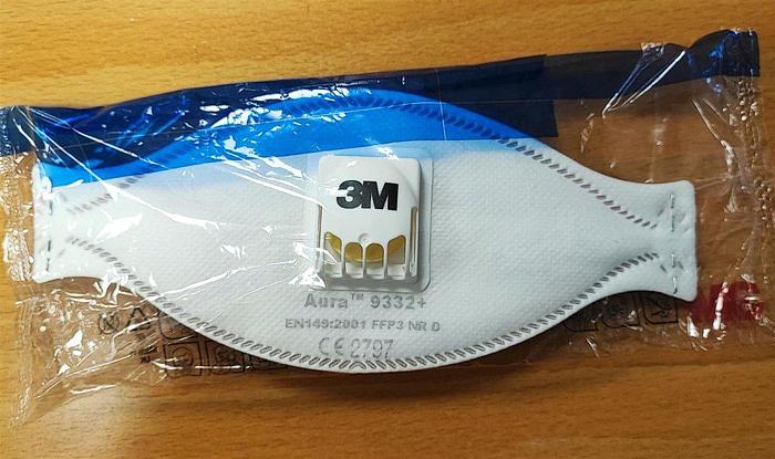 3M™ Aura™ Atemschutzmaske 9332+GEN3 FFP3 NR D mit Cool-Flow Ausatemventil, Industrievariante, Hygienisch einzelverpackt