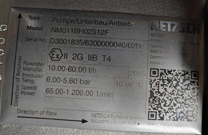 Gebraucht Netzsch Exzenterschneckenpumpe NM011BH02S12F mit Motor