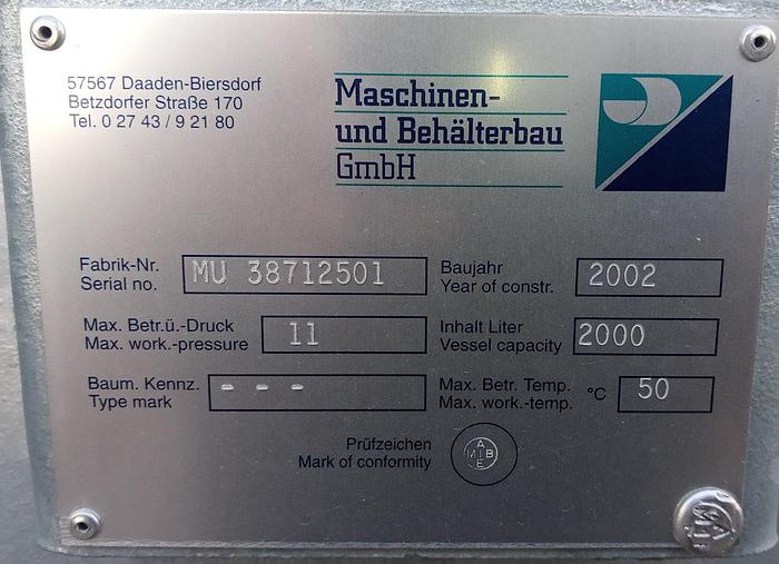 Gebraucht Maschinen und Behälterbau Drucklufttank 2000 ltr/11 bar