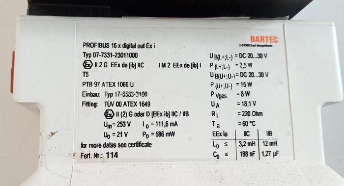 Gebraucht Bartec Profibus 16xdigital out Exi 07-7331-2301100