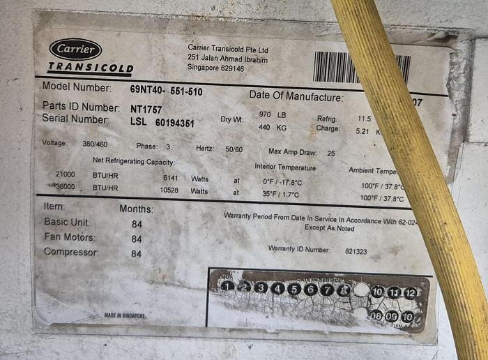 Gebraucht Carrier Transicold 10-Fuß-Kühlcontainer Modell 69NT40-551-510
