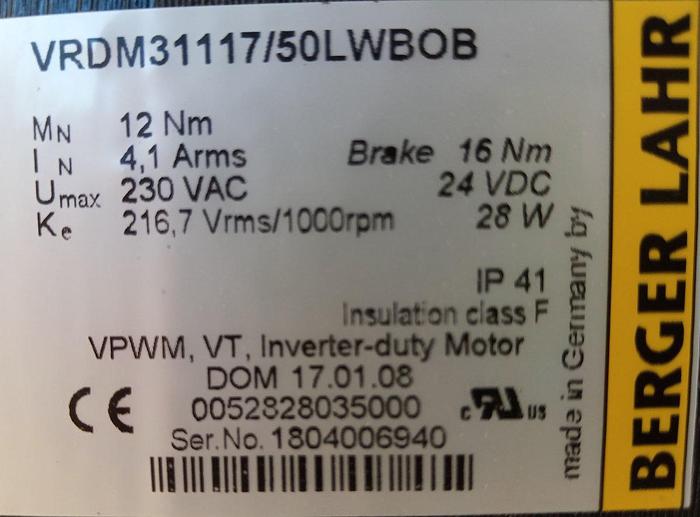 Berger Servo Motor mit ROBA-stop-M VRDM31117/50 LWBOB