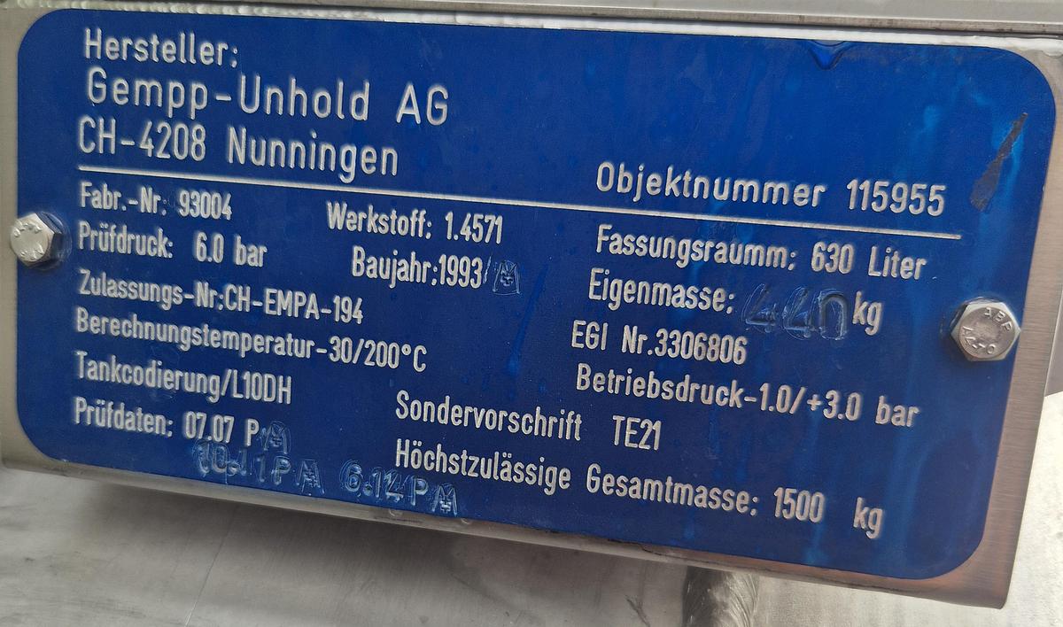 Gebraucht Gempp Vacuumbehälter 630 ltr.