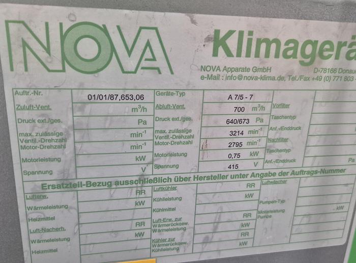 Gebraucht NOVA A 7/5 - 7 Klimagerät mit Absolut Air-Filtersystem
