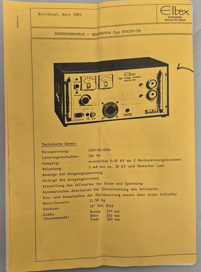Gebraucht Eltex Hochspannung Generator HVG30-5/H