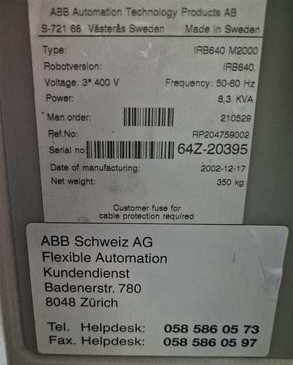 Gebraucht ABB Palettier Roboter IRB 640 M2000