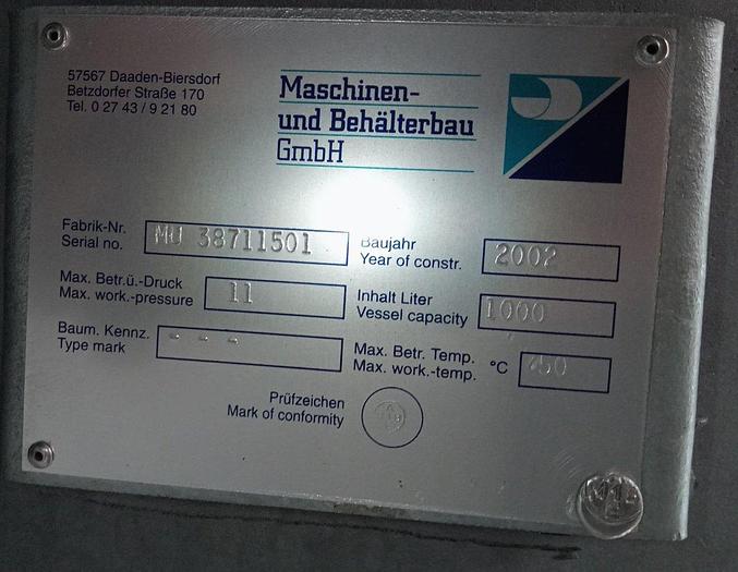 Gebraucht Maschinen und Behälterbau Drucklufttank 1000 ltr/11 bar