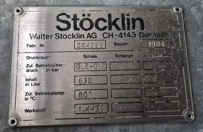 Used 1984 Stöcklin AG IBC-Behälter mit Halar-Beschichtung 630 ltr.