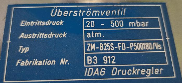 Gebraucht IDAG Druckregler Überströmventil Typ ZM-B25S-FD-P500180/Vs