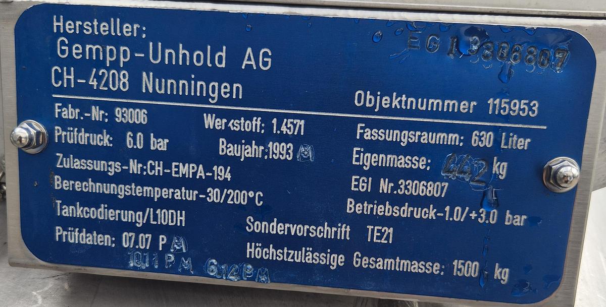 Gebraucht Gempp Vacuumbehälter 630 ltr.