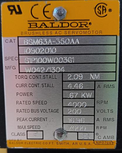 Baldor bürstenloser Servomotor BSM63A-350AA