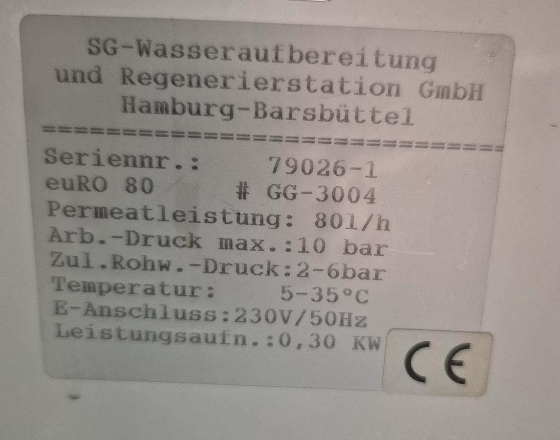 Gebraucht SG Wasseraufbeteitung euRO80ltr/h