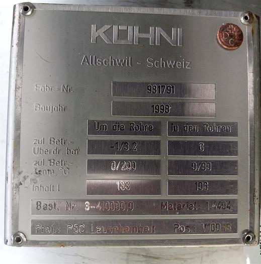 Gebraucht Kühni Wärmetauscher Edelstahl 133/196 ltr.