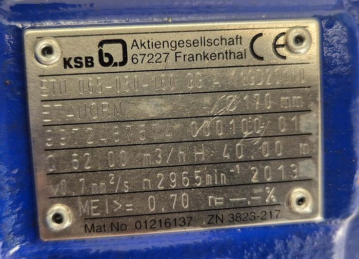 Gebraucht KSB Kreiselpumpe ETN 065-050-160 GG A 11GD20110