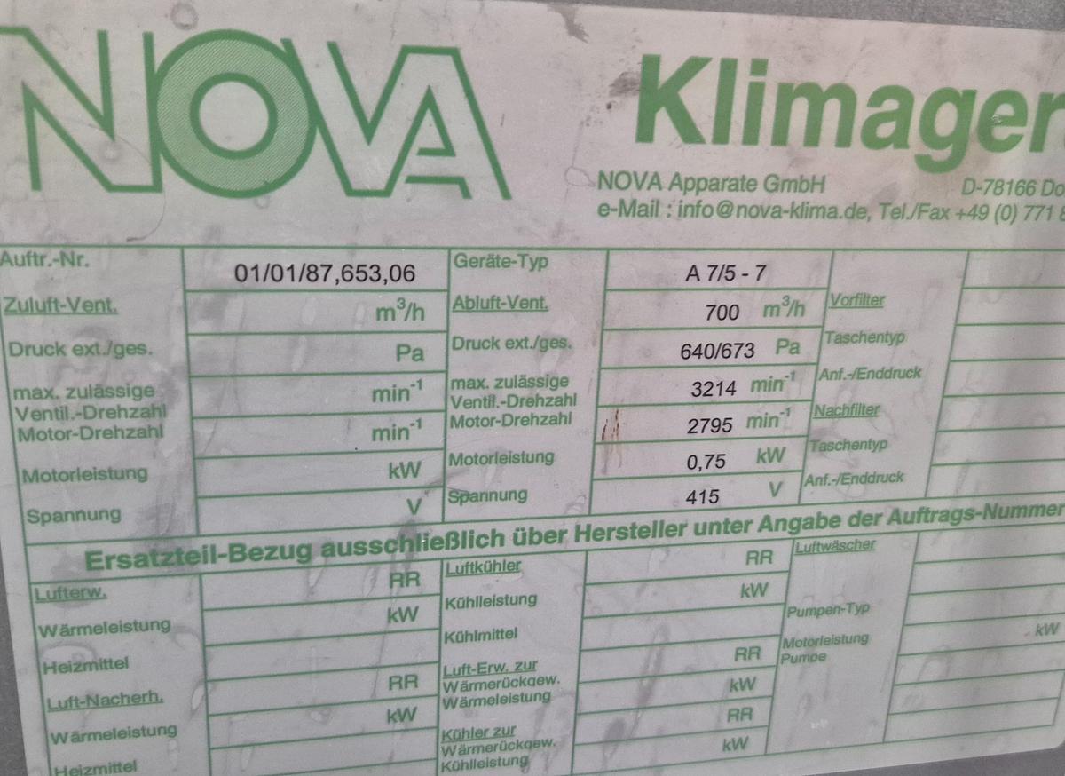 Gebraucht NOVA A 7/5 - 7 Klimagerät mit Absolut Air-Filtersystem