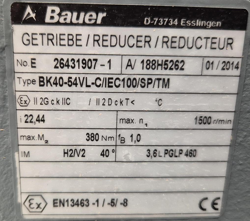 Überholt Bauer Getriebe Typ BK40-54VL-C/IEC100/SP/TM