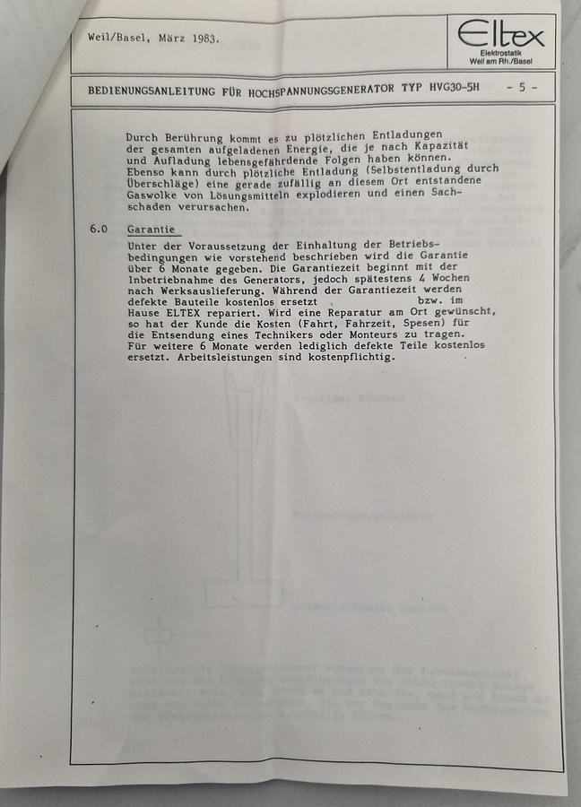 Gebraucht Eltex Hochspannung Generator HVG30-5/H