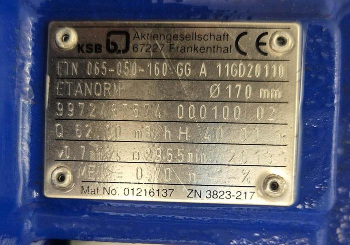 Gebraucht KSB Kreiselpumpe Etanorm (FTN 065-050-160 GG A 11GD20110)