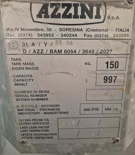 Gebraucht AZZINI Edelstahl-IBC mit 997 Litern Kapazität