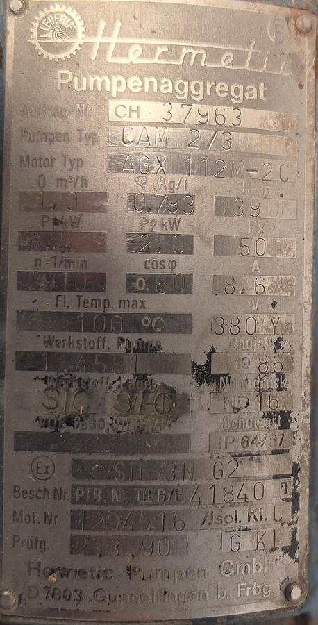 Gebraucht Hermetic Magnetkreiselpumpe CAM 2/3