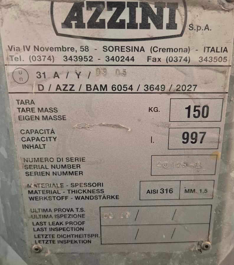 Gebraucht AZZINI Edelstahl-IBC mit 997 Litern Kapazität
