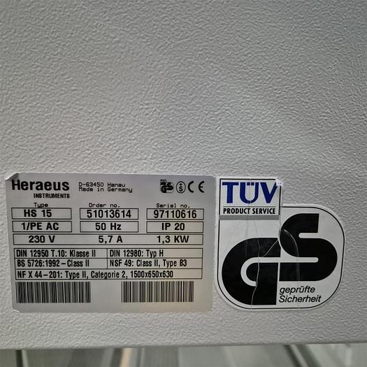 Gebraucht Heraeus Herasafe Sicherheitswerkbank HS 15 Klasse 2