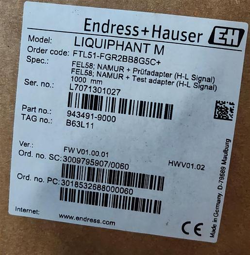 Endress + Hauser Füllstandmessung LIQUIPHANT M FTL51-FGR2BB8G5C+ NEU 1000mm