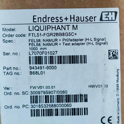 Endress + Hauser Füllstandmessung LIQUIPHANT M FTL51-FGR2BB8G5C+ NEU 1000mm