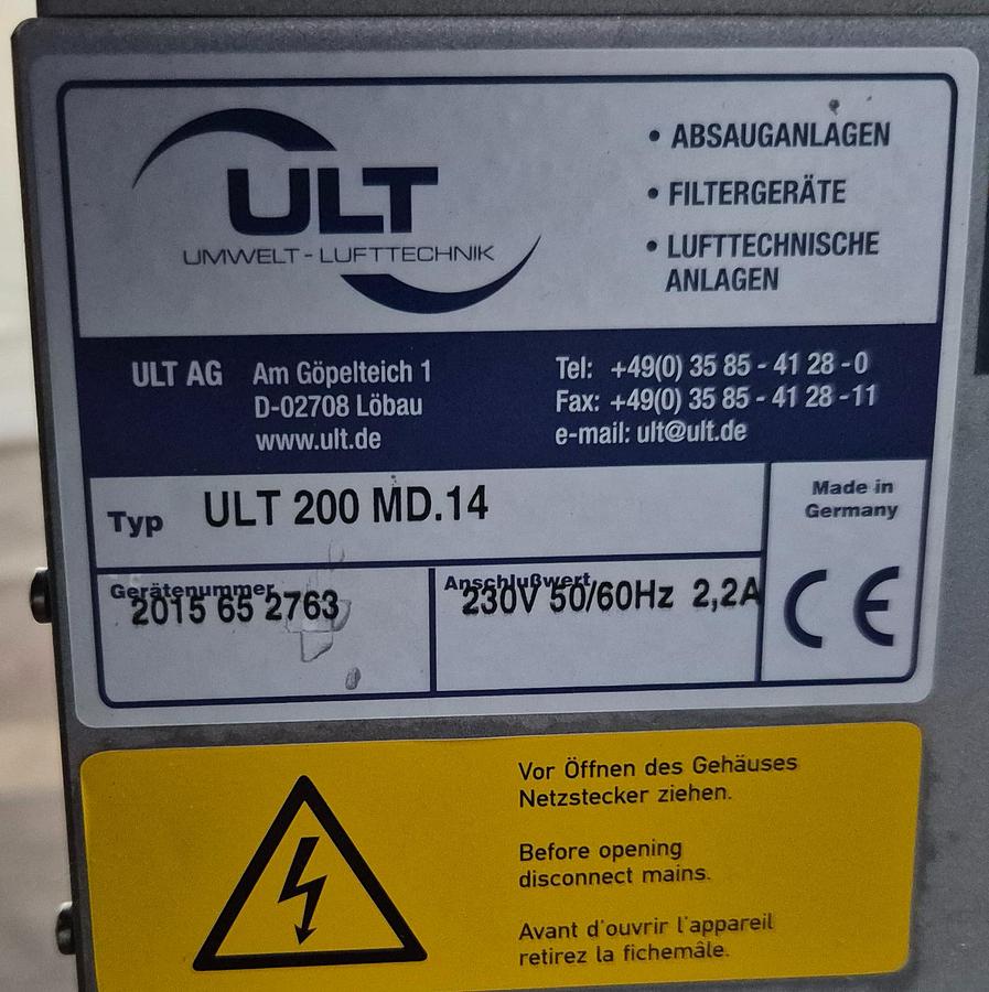 Gebraucht Absauganlage für Schadstoffabsaugung und Luftreinigung ULT 200 MD.14