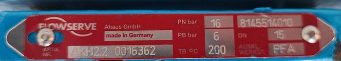 Flowserve Absperrhahn PFA DN15 PN16 Typ AKH2.2 001562