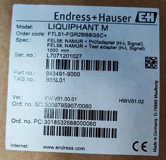 Endress + Hauser Füllstandmessung LIQUIPHANT M FTL51-FGR2BB8G5C+ NEU 1000mm