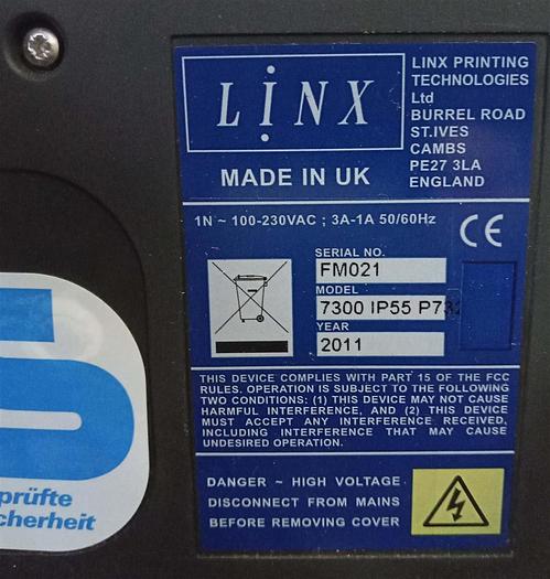 Gebraucht LINX 7300 IP55 P73 Industriedrucker mit Druckkopf Ultima 3103 C