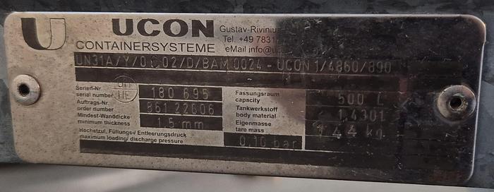 Gebraucht UCON Containersysteme - Edelstahl-IBC mit 500 Litern Fassungsvermögen