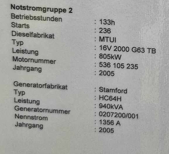 Gebraucht MTU 16V 2000 G63 TB Dieselmotor und einem Stamford HC64H Generator