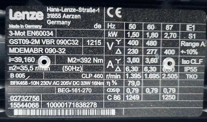 Gebraucht Lenze Getriebemotor DERAB090/39.16