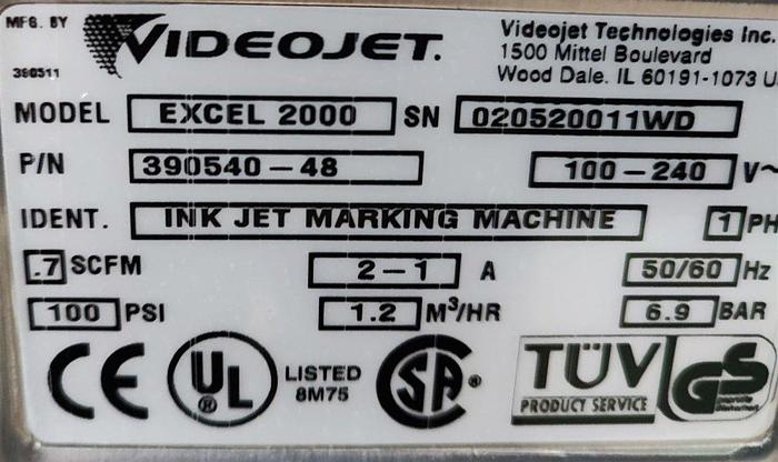 Gebraucht VideoJet Excel Serie 2000 Tinten-Jet-Coder-Drucker