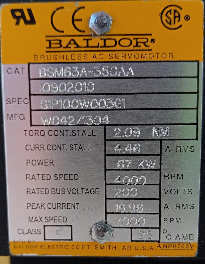 Baldor bürstenloser Servomotor BSM63A-350AA
